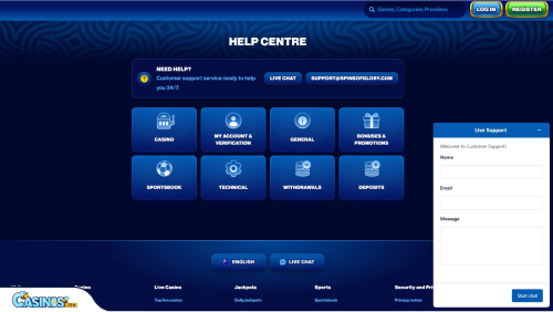 Spins of Glory Casino Cusotmer Support