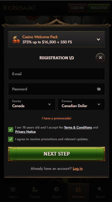 Crusado Casino Sign Up